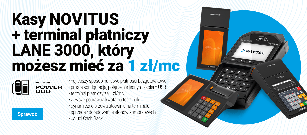 PowerDuo - Kasa Novitus + Terminal LANE3000 za 1 zł miesięcznie – podwójna moc technologii!!