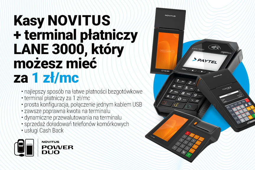 PowerDuo - Kasa Novitus + Terminal LANE3000 za 1 zł miesięcznie – podwójna moc technologii!